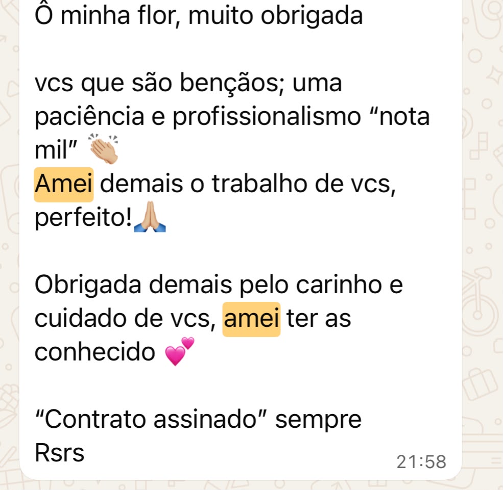 Print de depoimento real recebido no WhatsApp