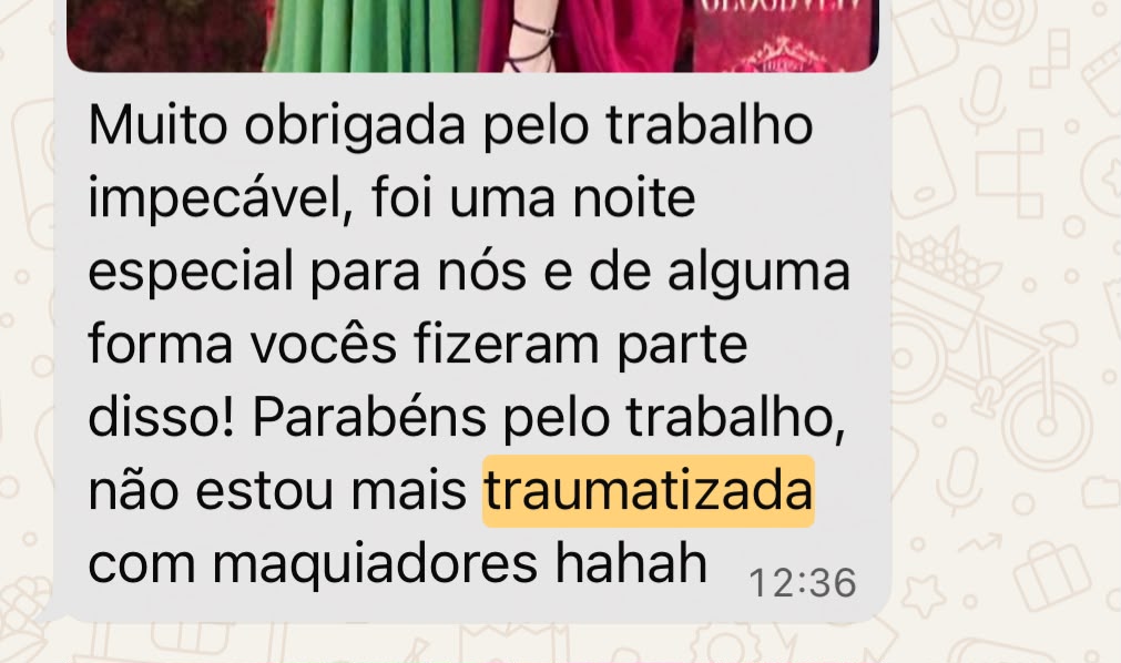 Print de depoimento real recebido no WhatsApp